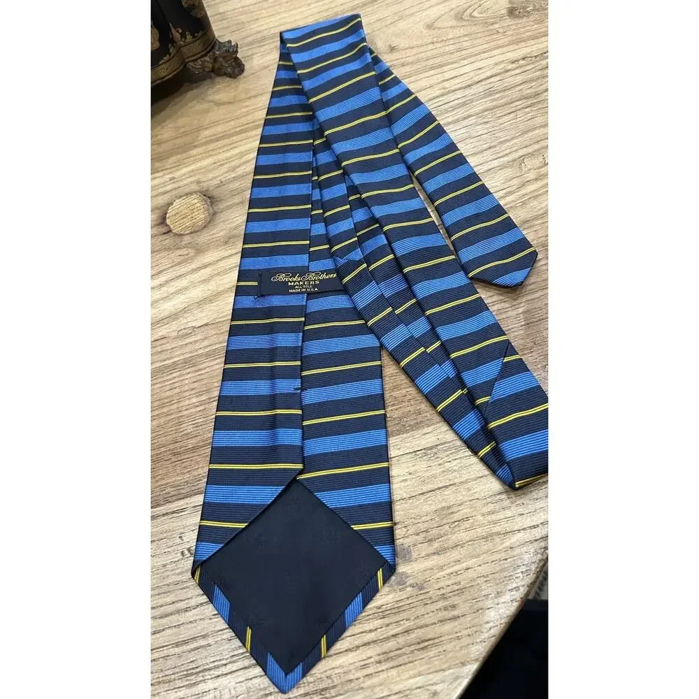 Brooks Brothers Makers Men’s‎ Tie Blue Striped 4” Thick Silk Necktie made in USA